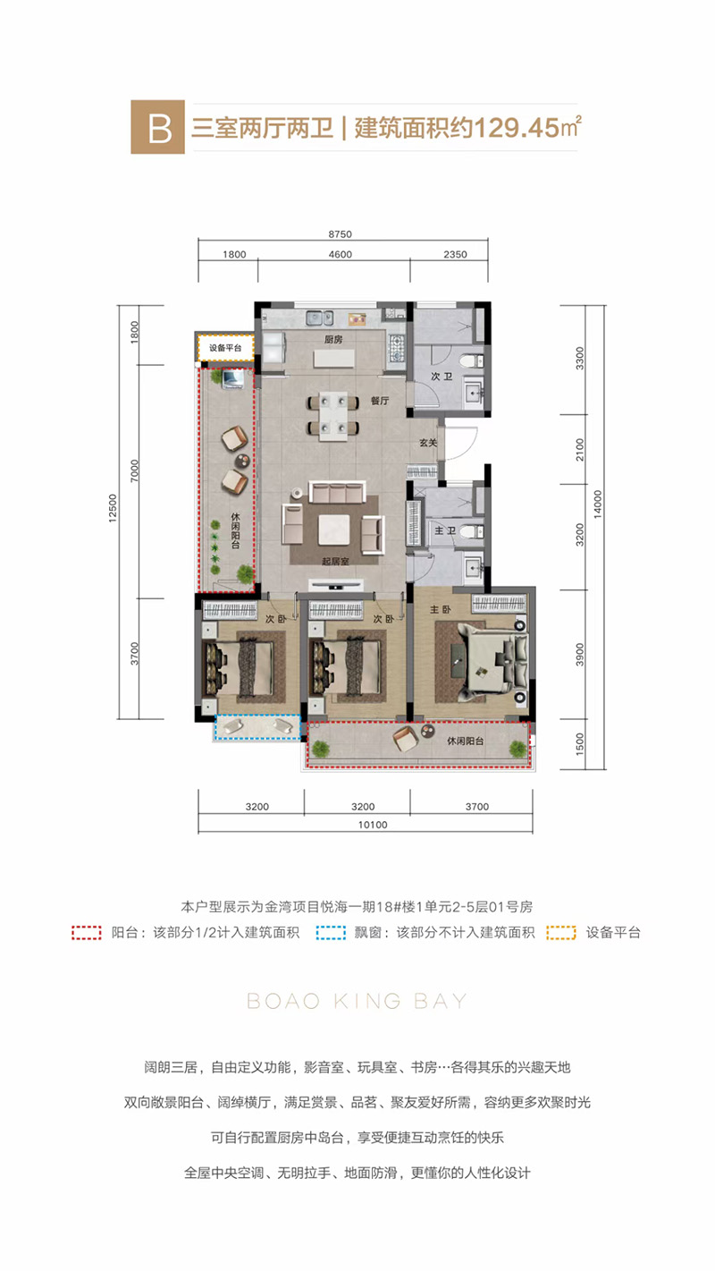 B戶型三室兩廳兩衛 129.45㎡